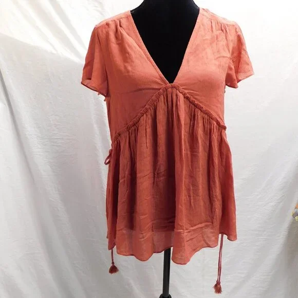 Matilda Jane S Coral Silky Tie Waist Blouse NEW NWT - Picture 1 of 6